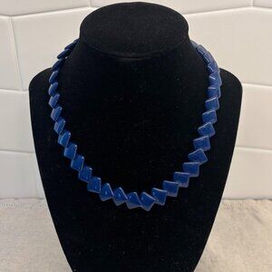 Vintage Trifari Square Overlapping Navy Lucite Plastic Bead Necklace - 16 inches